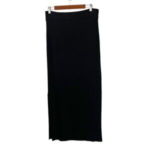 Anthropologie Ribbed Knit Side Slits Maxi Skirt In Black Size L